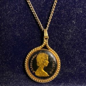 Gold Black Cameo Vintage Necklace with Pendant